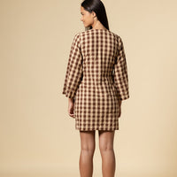 QUINN WRAP MINI DRESS MOCHA GINHAM
