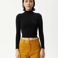 ICONIC HEMP RIBBED LONG SLEEVE TOP BLACK