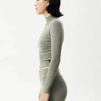 ICONIC HEMP RIBBED LONG SLEEVE TOP OLIVE