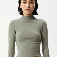 ICONIC HEMP RIBBED LONG SLEEVE TOP OLIVE