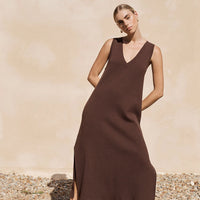 Clara Ribbed Midi Dress Chocolate