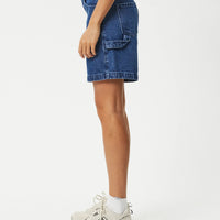 Emilie Hemp Denim Workwear Short in Authentic Blue