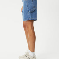 Emilie Hemp Denim Workwear Short in Worn Blue