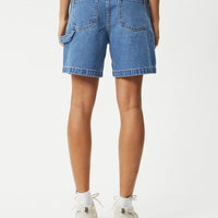 Emilie Hemp Denim Workwear Short in Worn Blue