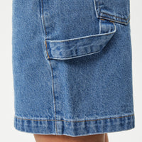 Emilie Hemp Denim Workwear Short in Worn Blue