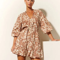 Milano Babydoll Mini Dress Walnut