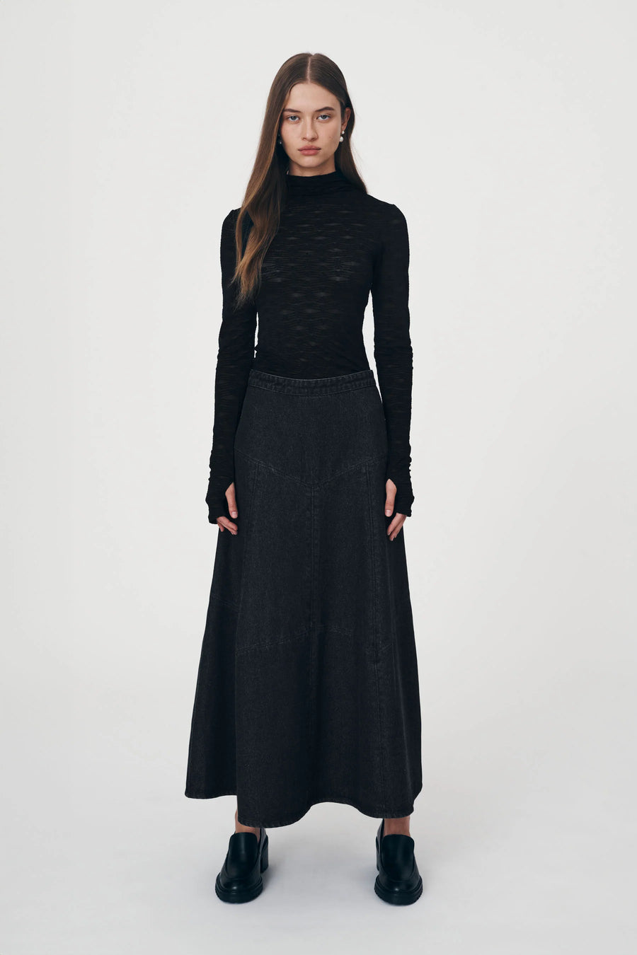 Paloma Denim Midi Skirt Washed Black