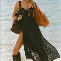Lux Lisbon Lace Strappy Maxi Dress Onyx