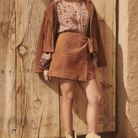 RIDER SUEDE WRAP MINI SKIRT TOBACCO
