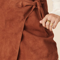 RIDER SUEDE WRAP MINI SKIRT TOBACCO