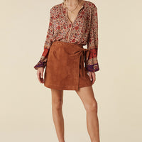 RIDER SUEDE WRAP MINI SKIRT TOBACCO
