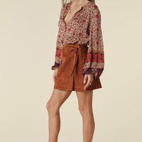 RIDER SUEDE WRAP MINI SKIRT TOBACCO