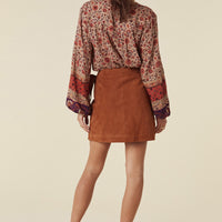 RIDER SUEDE WRAP MINI SKIRT TOBACCO