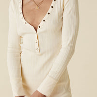 STELLA RIB HENLEY DRESS LIMESTONE