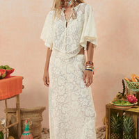 Free Love Lace Bias Skirt Vintage Cream