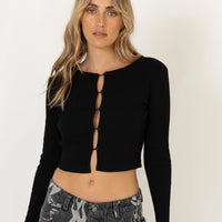 BUTTON UP LS TOP - BLACK