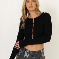 BUTTON UP LS TOP - BLACK