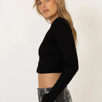 BUTTON UP LS TOP - BLACK