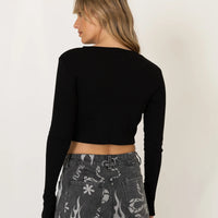 BUTTON UP LS TOP - BLACK