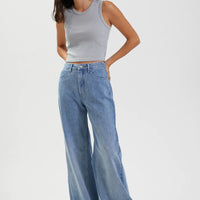 GIGI HEMP DENIM FLARED JEANS WORN BLUE