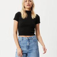 ICONIC HEMP RIBBED HIGH NECK TEE - BLACK