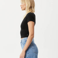 ICONIC HEMP RIBBED HIGH NECK TEE - BLACK