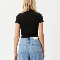 ICONIC HEMP RIBBED HIGH NECK TEE - BLACK
