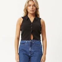Eliza Organic Rib Sleeveless Shirt in Black
