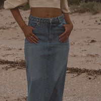 Back Split Maxi Skirt Denim