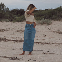 Back Split Maxi Skirt Denim