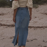 Back Split Maxi Skirt Denim