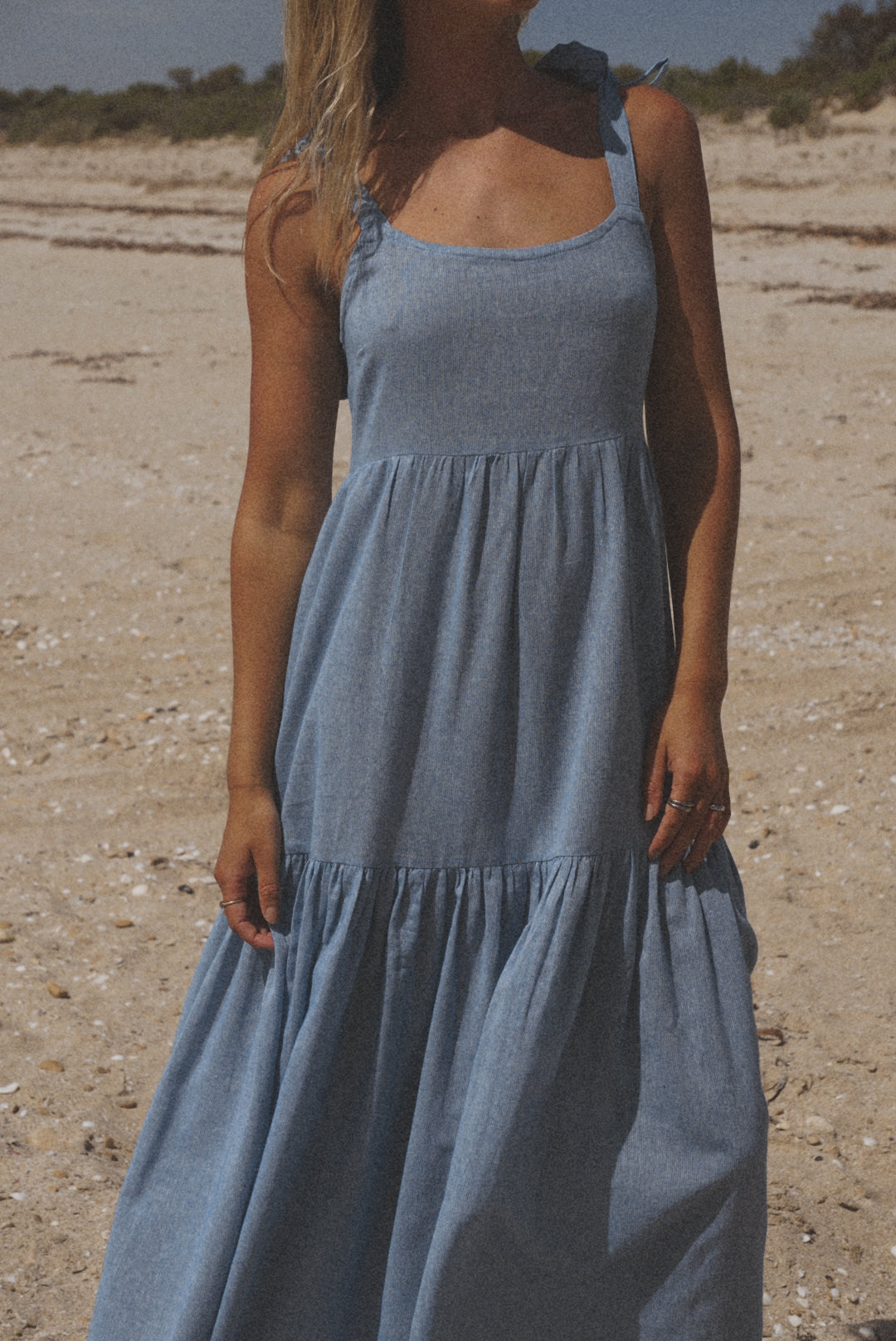 Harvest Tie Strap Maxi Dress Washed Chambray