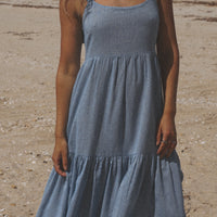 Harvest Tie Strap Maxi Dress Washed Chambray