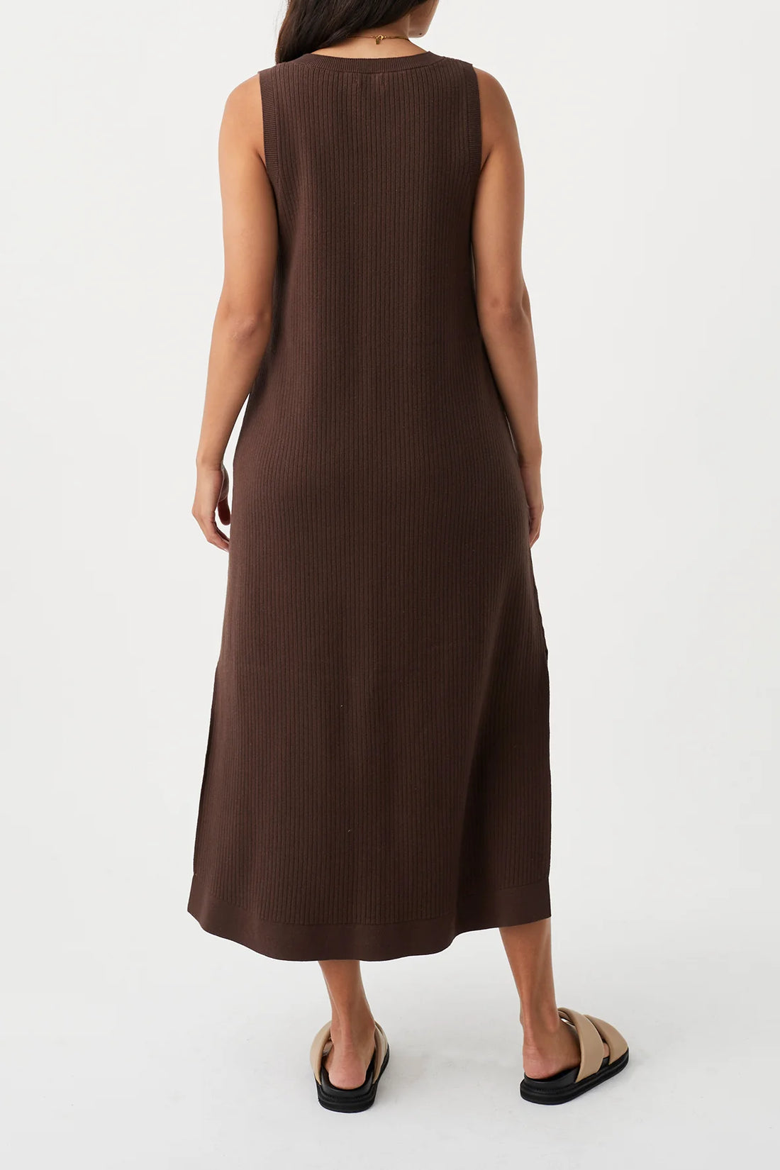 Clara Ribbed Midi Dress Chocolate