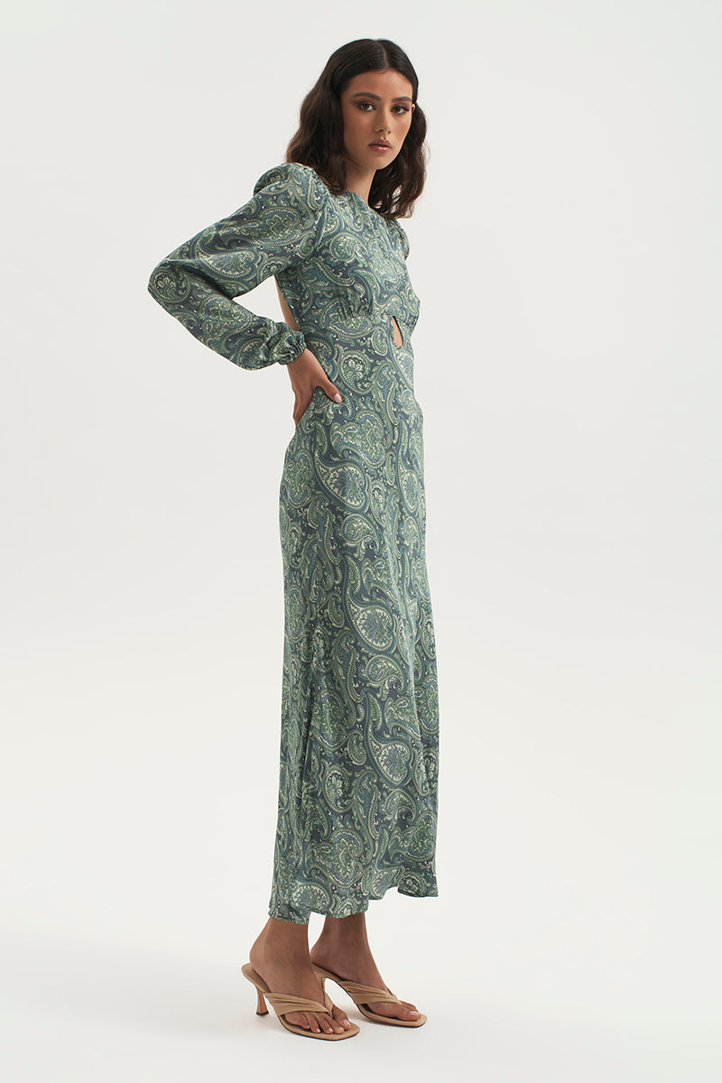 BETHENNY BIAS BACKLESS DRESS PAISLEY