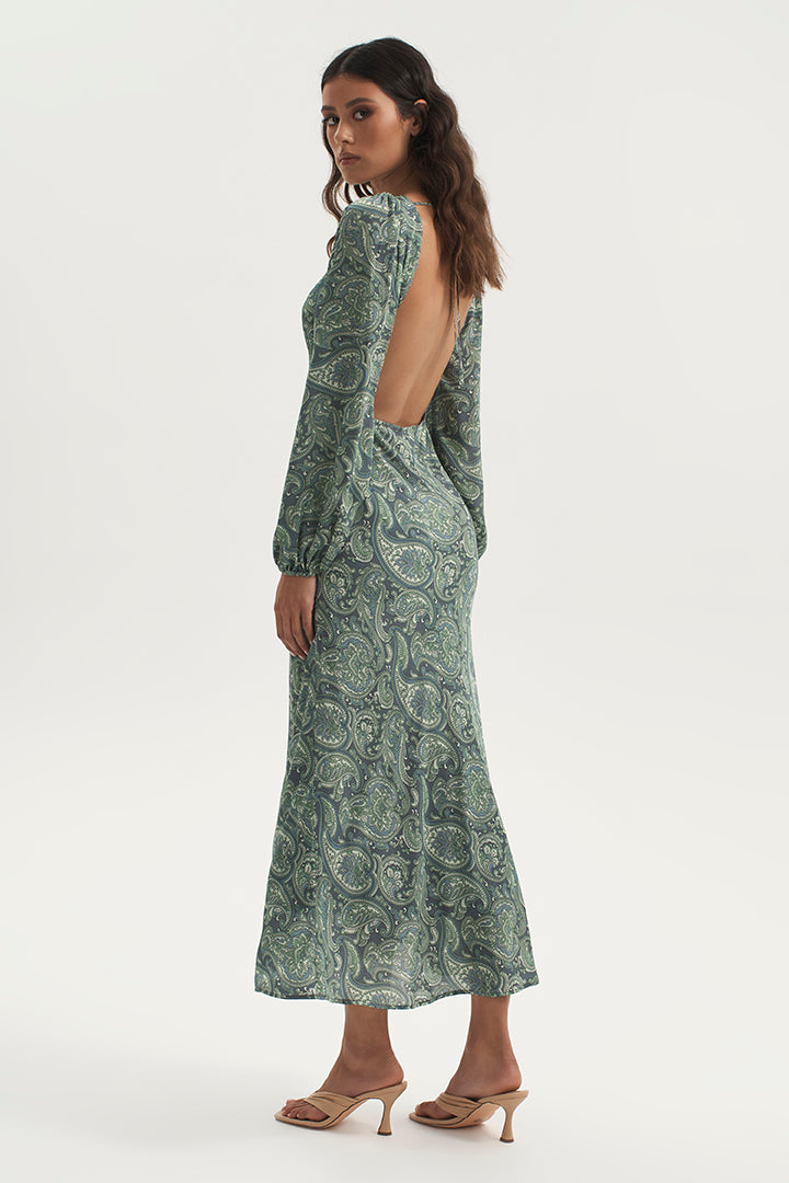 BETHENNY BIAS BACKLESS DRESS PAISLEY