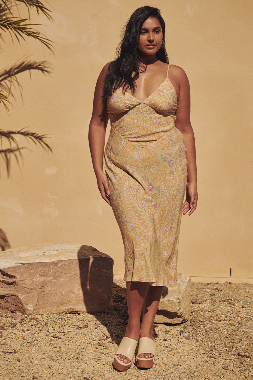 Belladonna Bias Strappy Midi Dress Dusty Olive