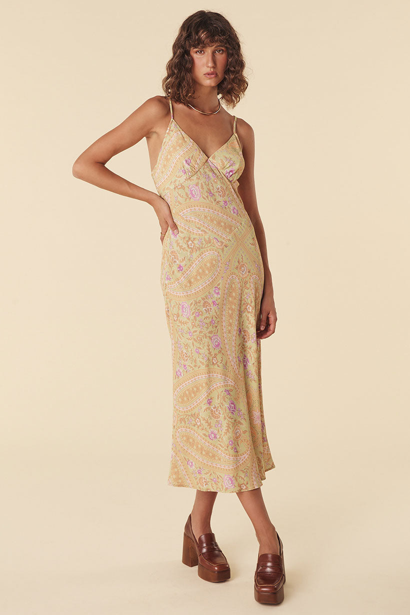 Belladonna Bias Strappy Midi Dress Dusty Olive