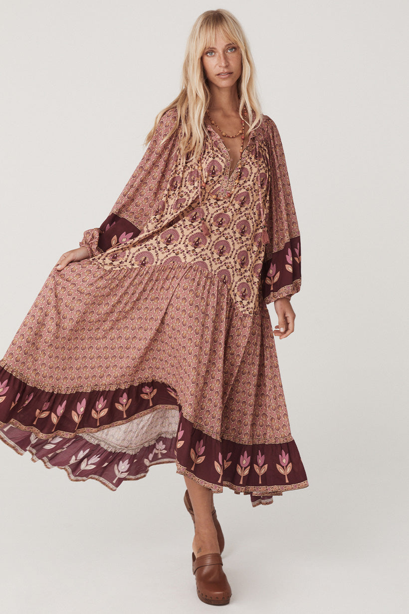 Chateau Boho Midi Dress Grape