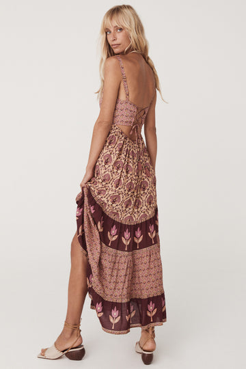 Chateau Quilted Strappy Maxi Dress Grape