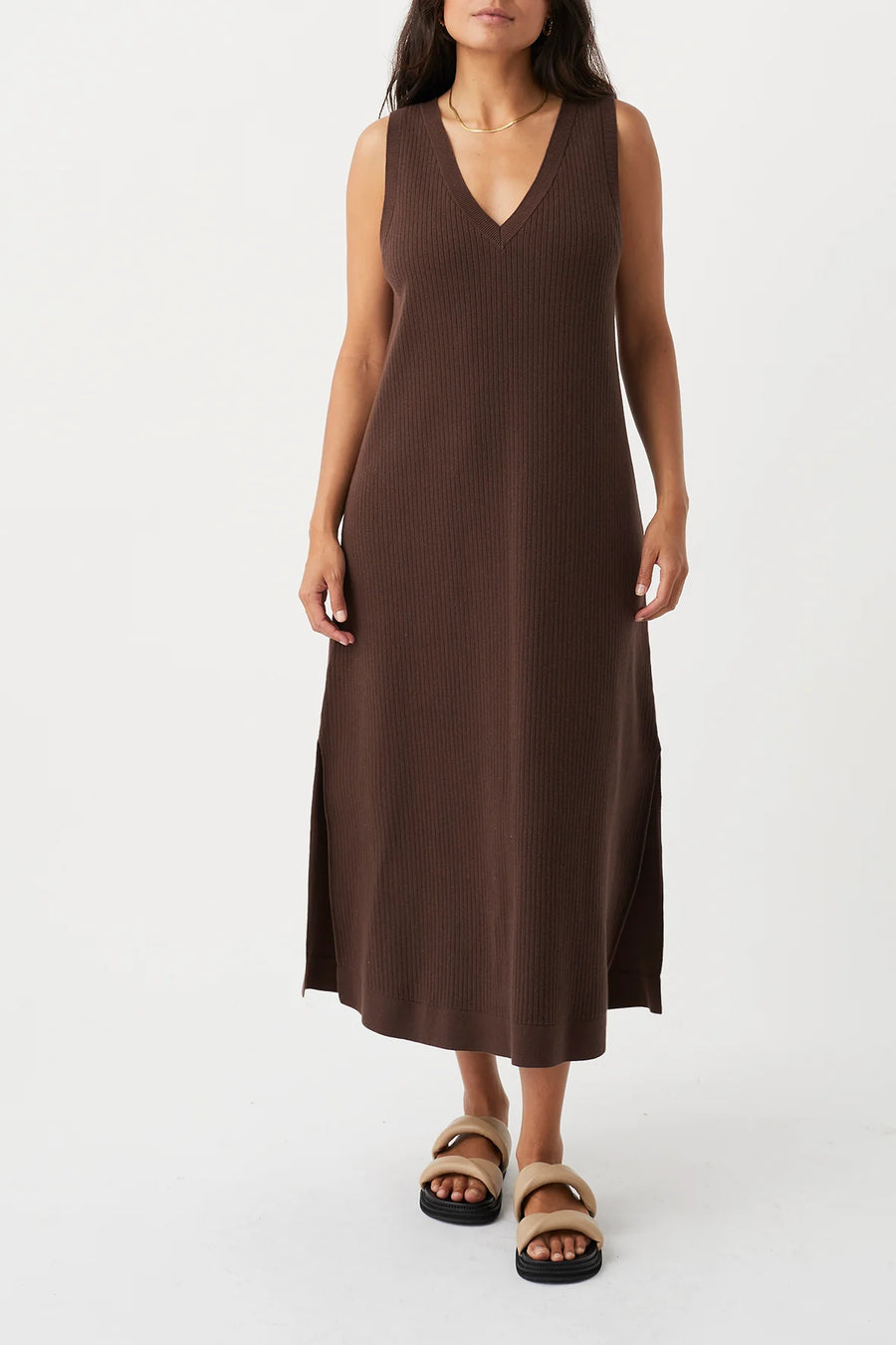 Clara Ribbed Midi Dress Chocolate