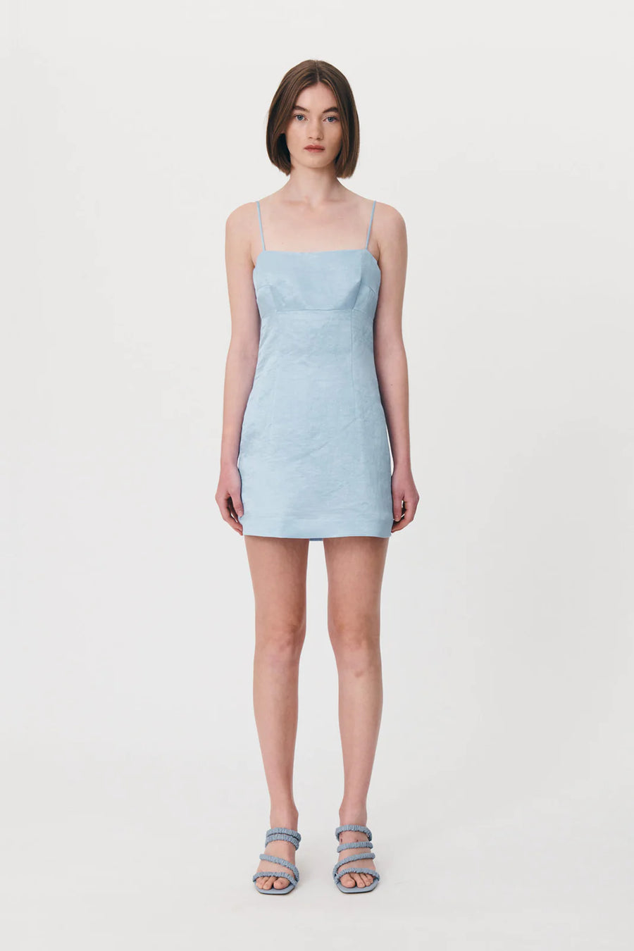 Gwen Silk Linen Mini Dress Baby Blue