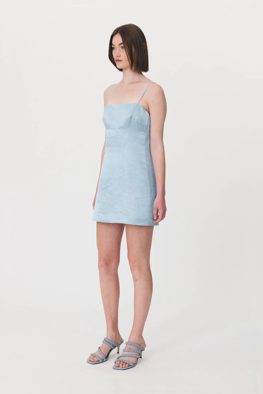 Gwen Silk Linen Mini Dress Baby Blue