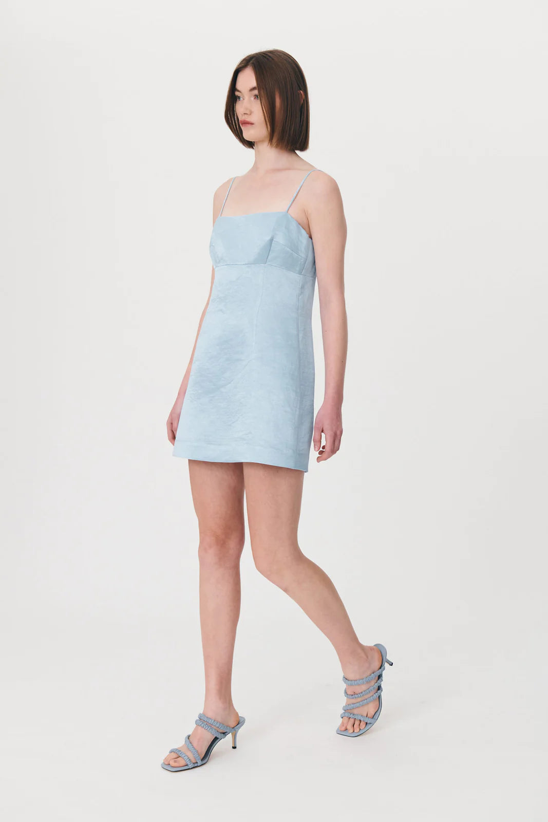 Gwen Silk Linen Mini Dress Baby Blue