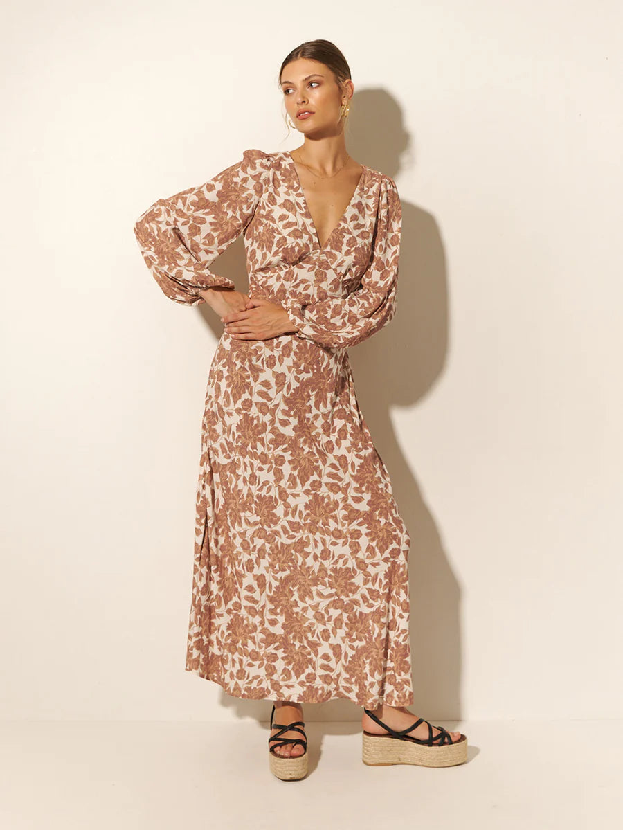 Milano Tie Back Maxi Dress Walnut