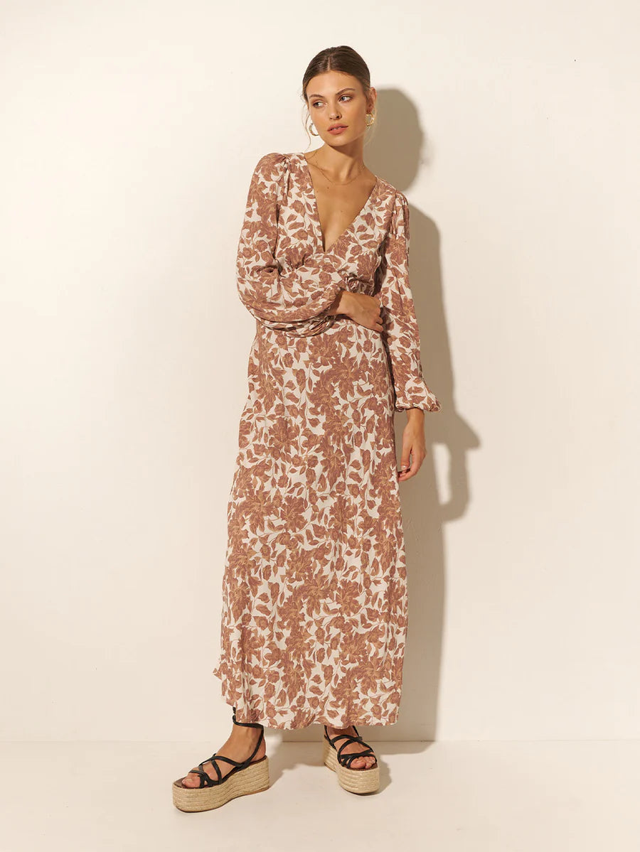 Milano Tie Back Maxi Dress Walnut