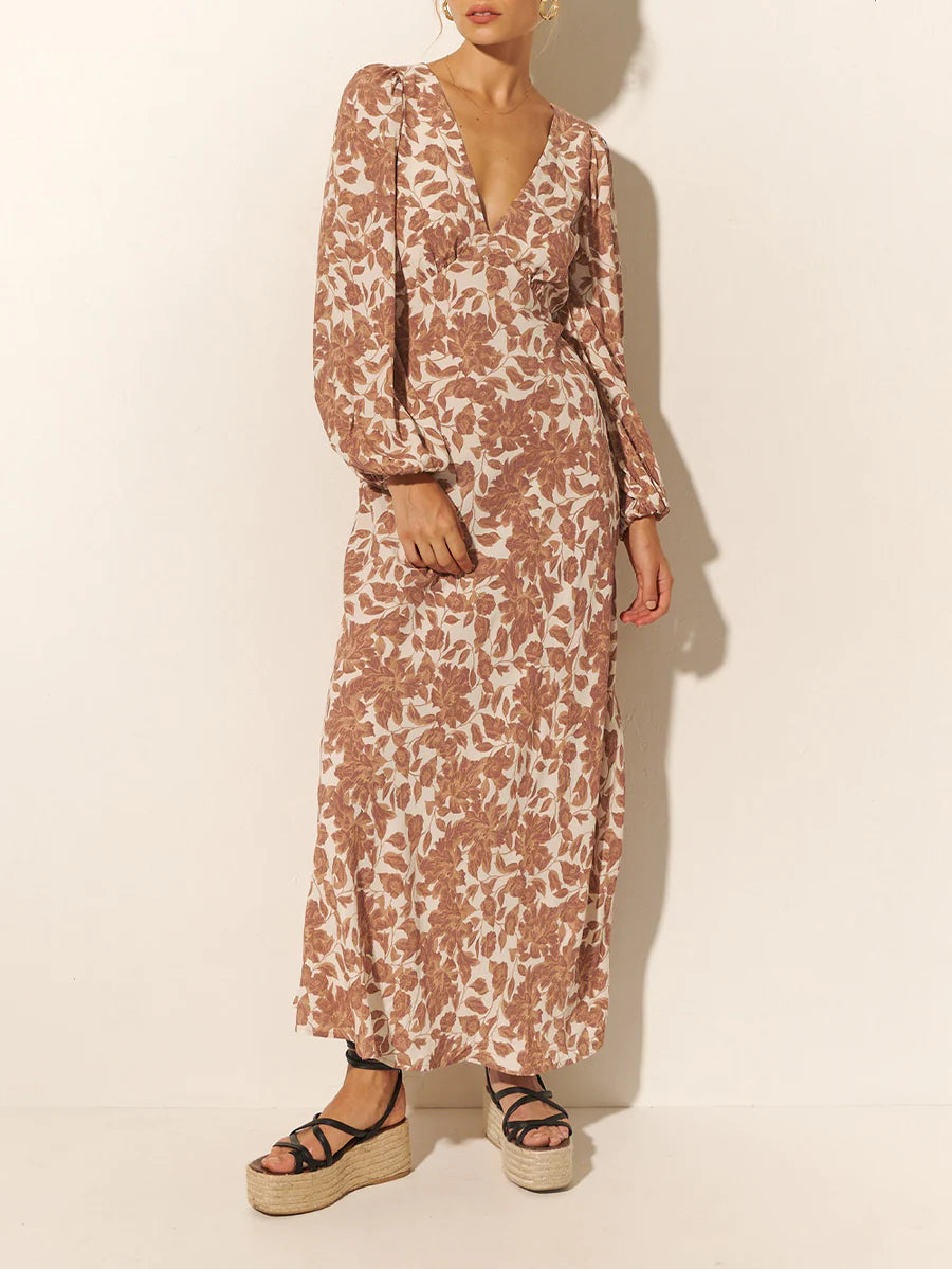 Milano Tie Back Maxi Dress Walnut