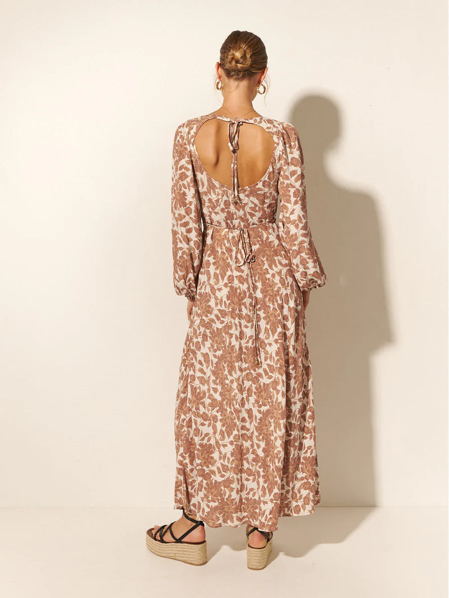 Milano Tie Back Maxi Dress Walnut