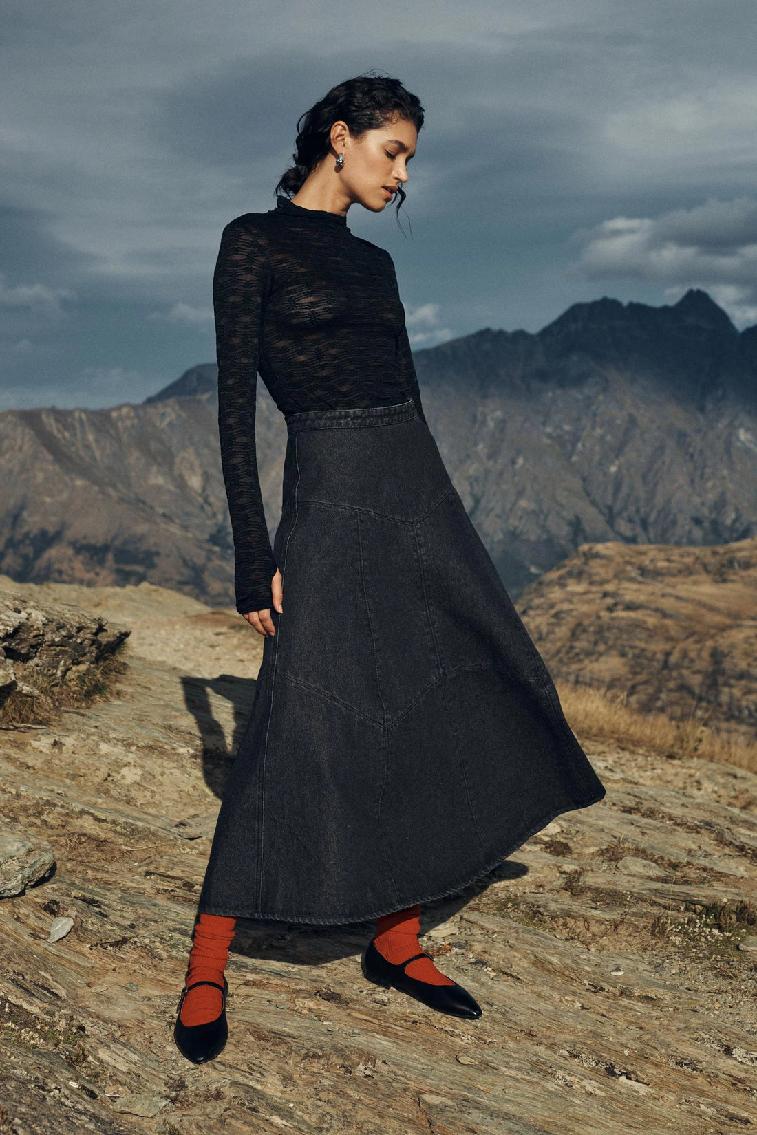 Paloma Denim Midi Skirt Washed Black Friend of Franki