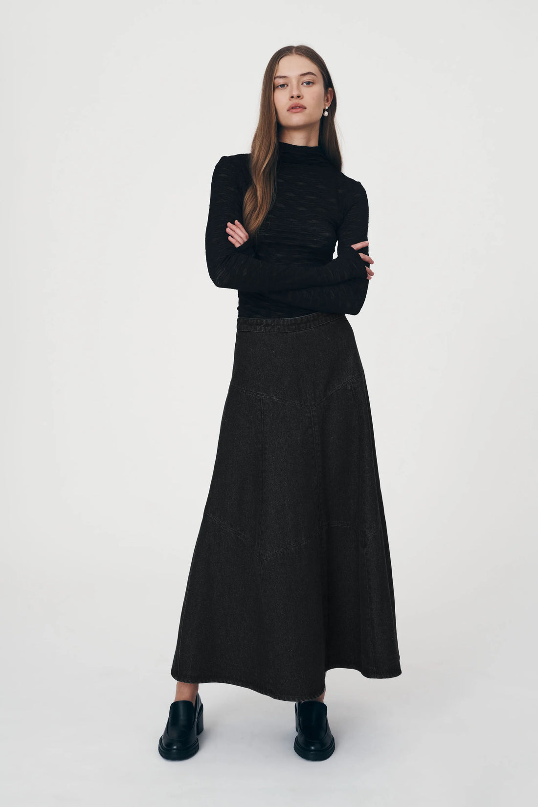 Washed black denim midi skirt 152-329 hotsell